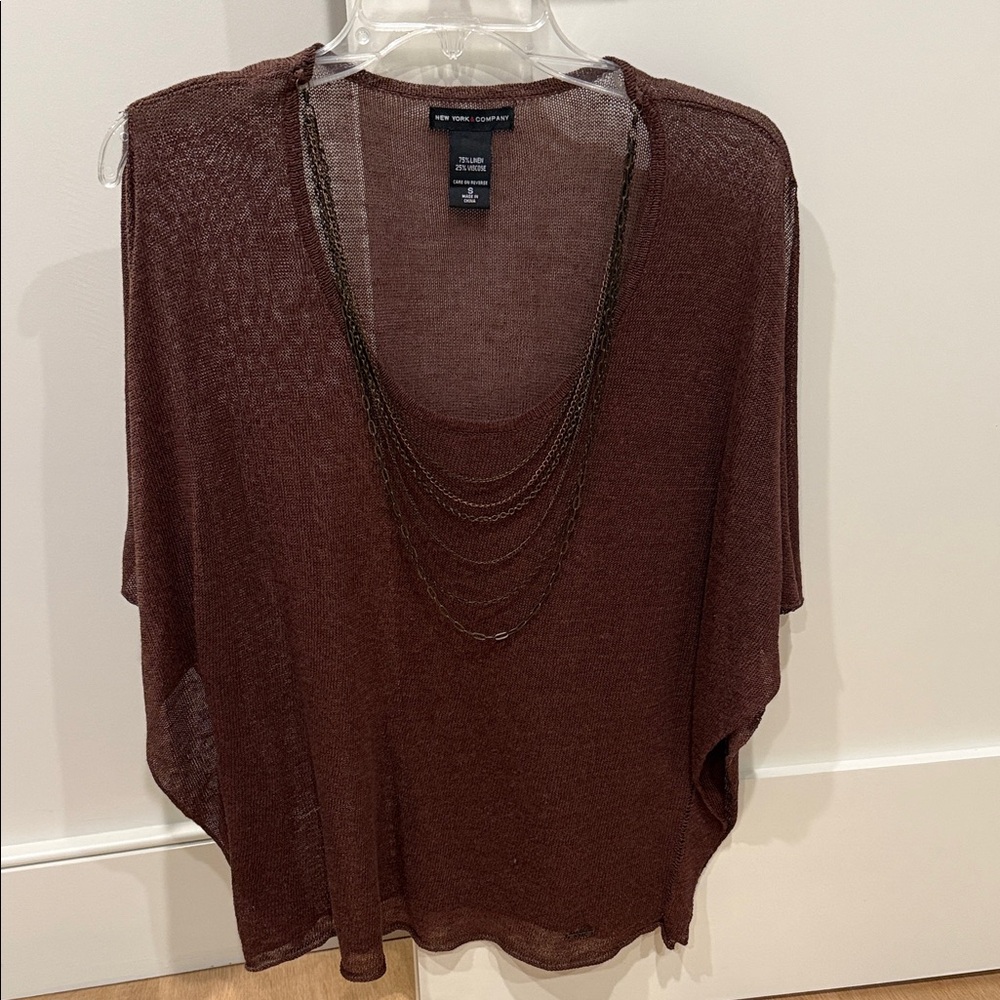 New York & Company Brown Poncho with Chain Accent